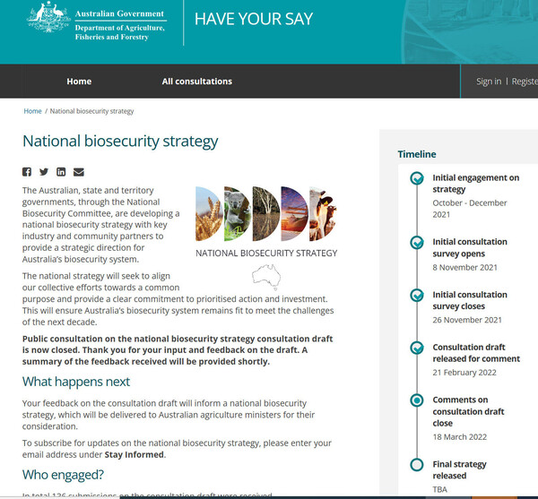 농업부의 국가생물안보전략 개발 로드맵