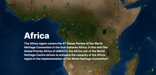  아프리카 대륙의 세계 문화유산을 표시해 놓은 지도 (사진출처_ UNESCO)