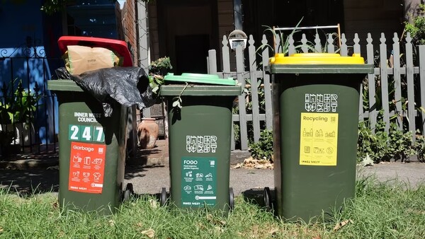 녹색 뚜껑의 FOGO 쓰레기통에 담긴 음식 폐기물은 퇴비로 재활용된다(사진:ABC)